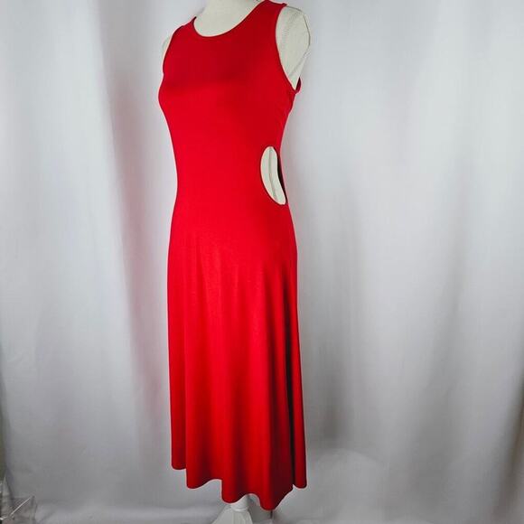 Red Side Cutout Sleeveless Jesey Midi Dress Women's Size L NWT - Picture 4 of 12